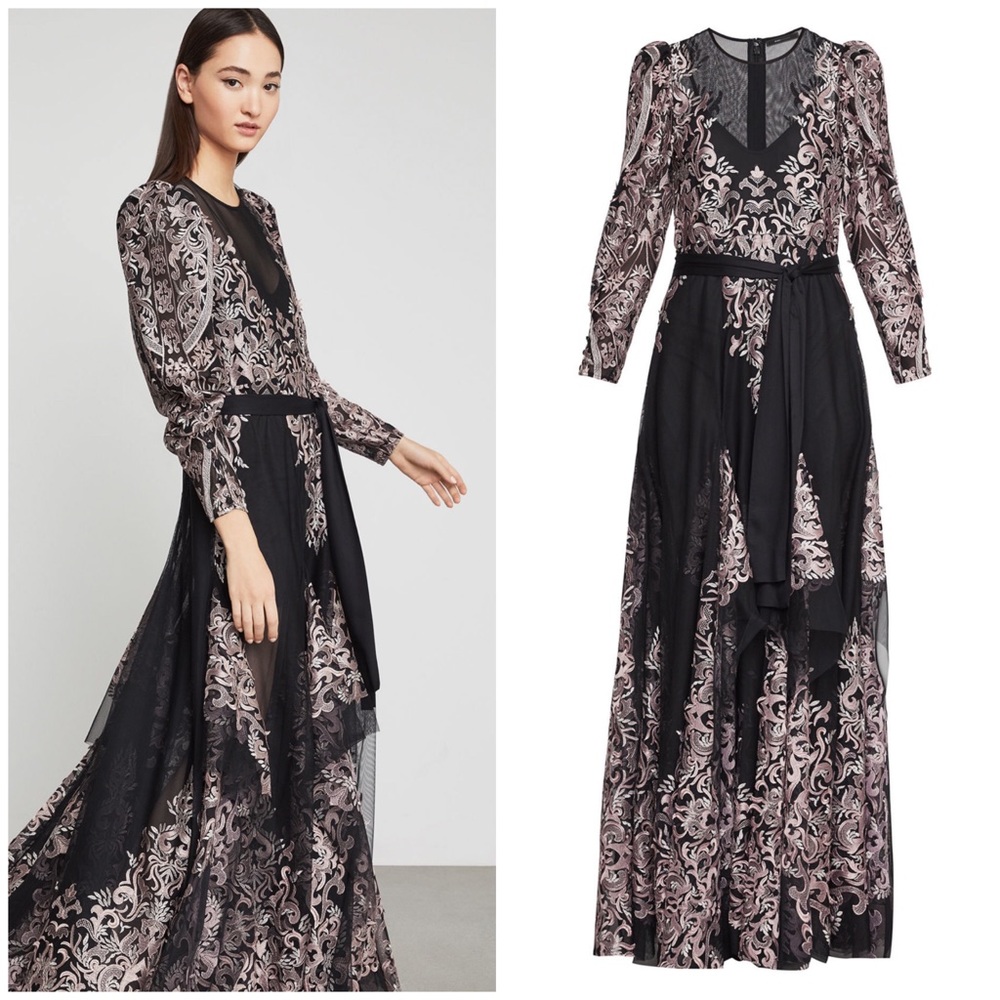 BCBGMaxAzria Embroidered Tulle Maxi Dress 12